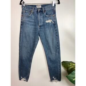 Agolde Denim Jamie High Rise Straight Leg Jean Medium Blue Distressed Capsule